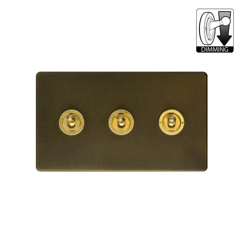 Soho Lighting 3 Gang Dimming Toggle Switch - Bronze & Brushed Brass - Uneeka
