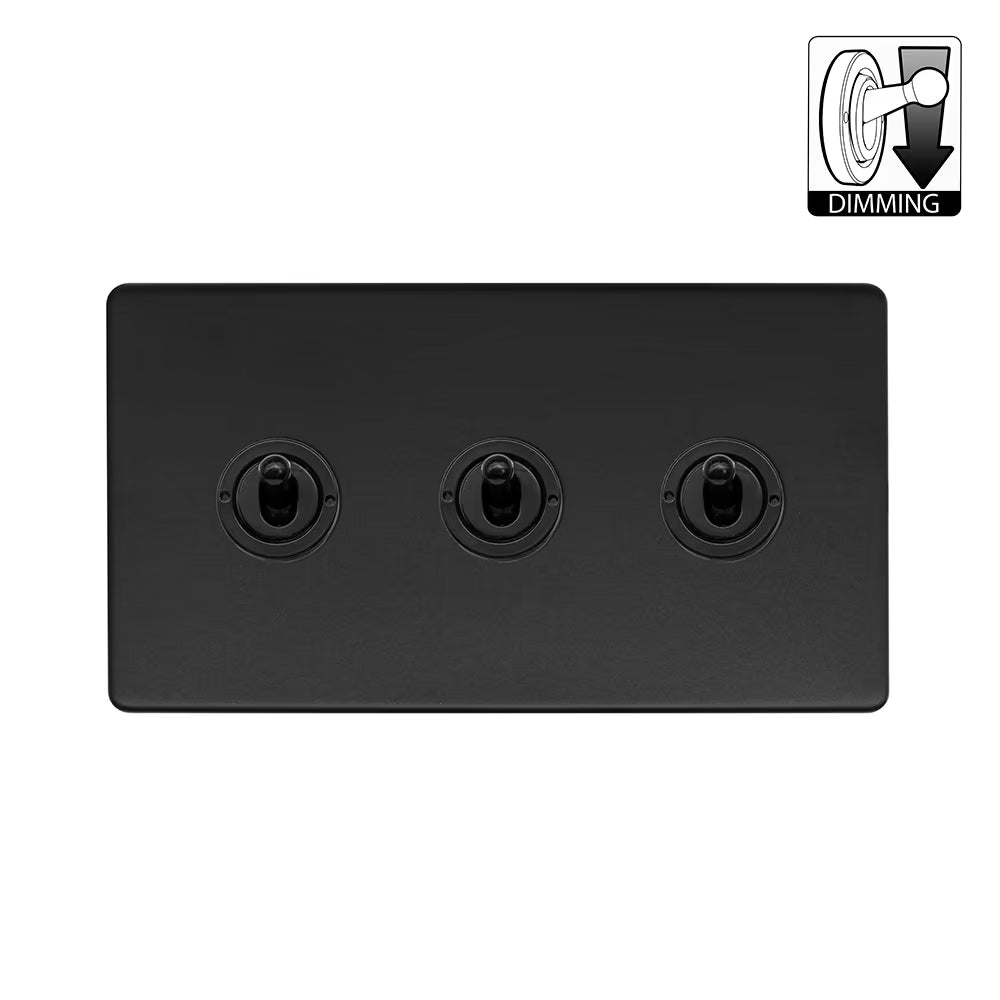 Soho Lighting 3 Gang Dimming Toggle Switch - Matt Black - Uneeka