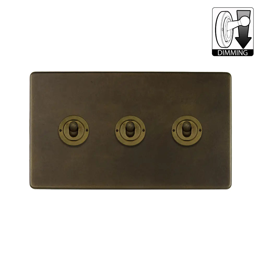 Soho Lighting 3 Gang Dimming Toggle Switch  Vintage Brass - Uneeka