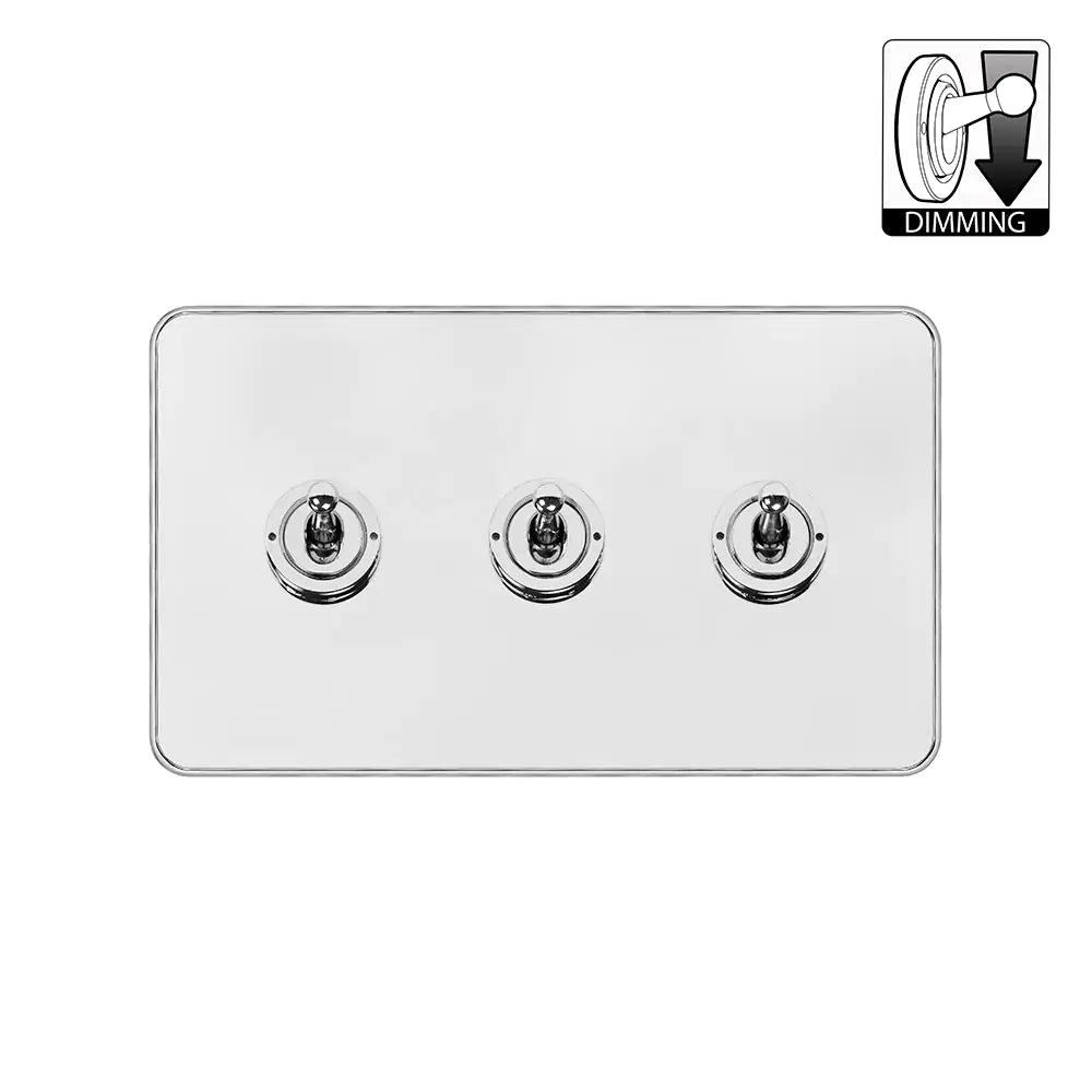 Soho Lighting 3 Gang Dimming Toggle Switch - White Metal & Polished Chrome - Uneeka