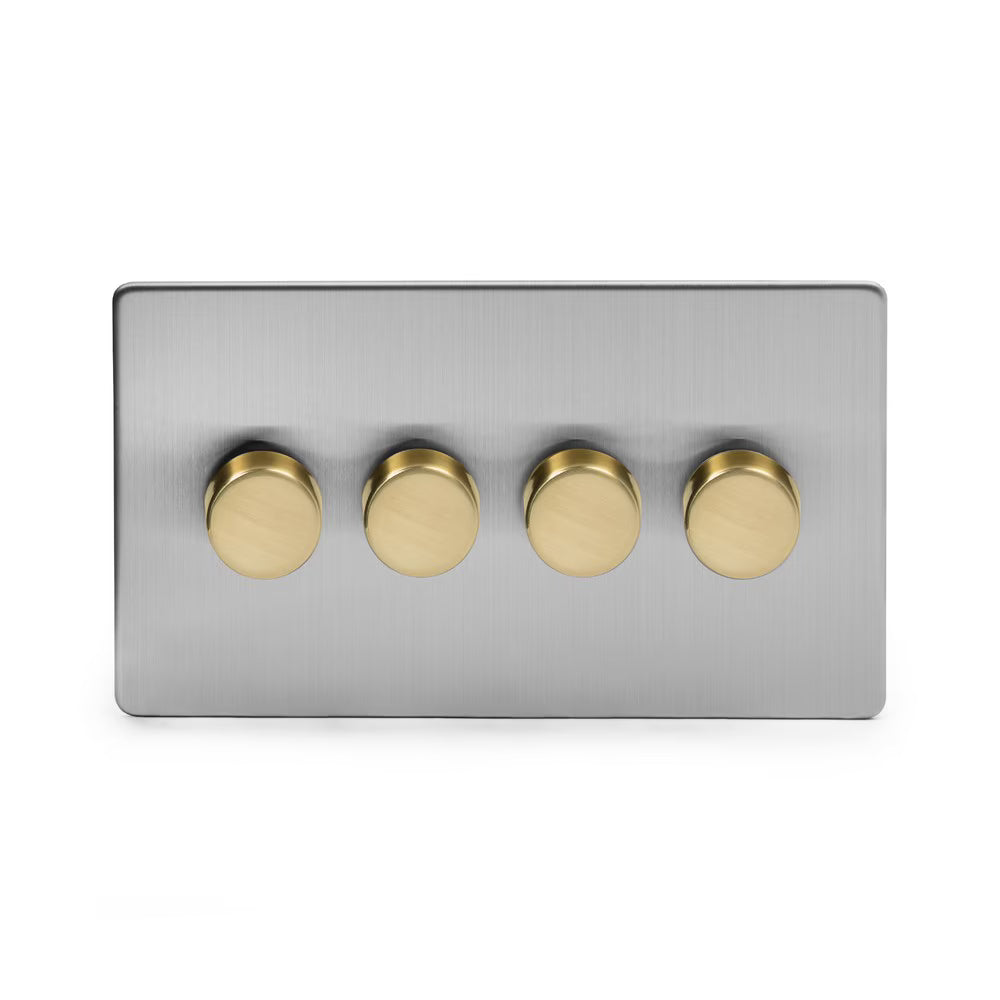Soho Lighting 4 Gang 2 Way Intelligent Dimmer Switch - Brushed Chrome & Brushed Brass - Uneeka