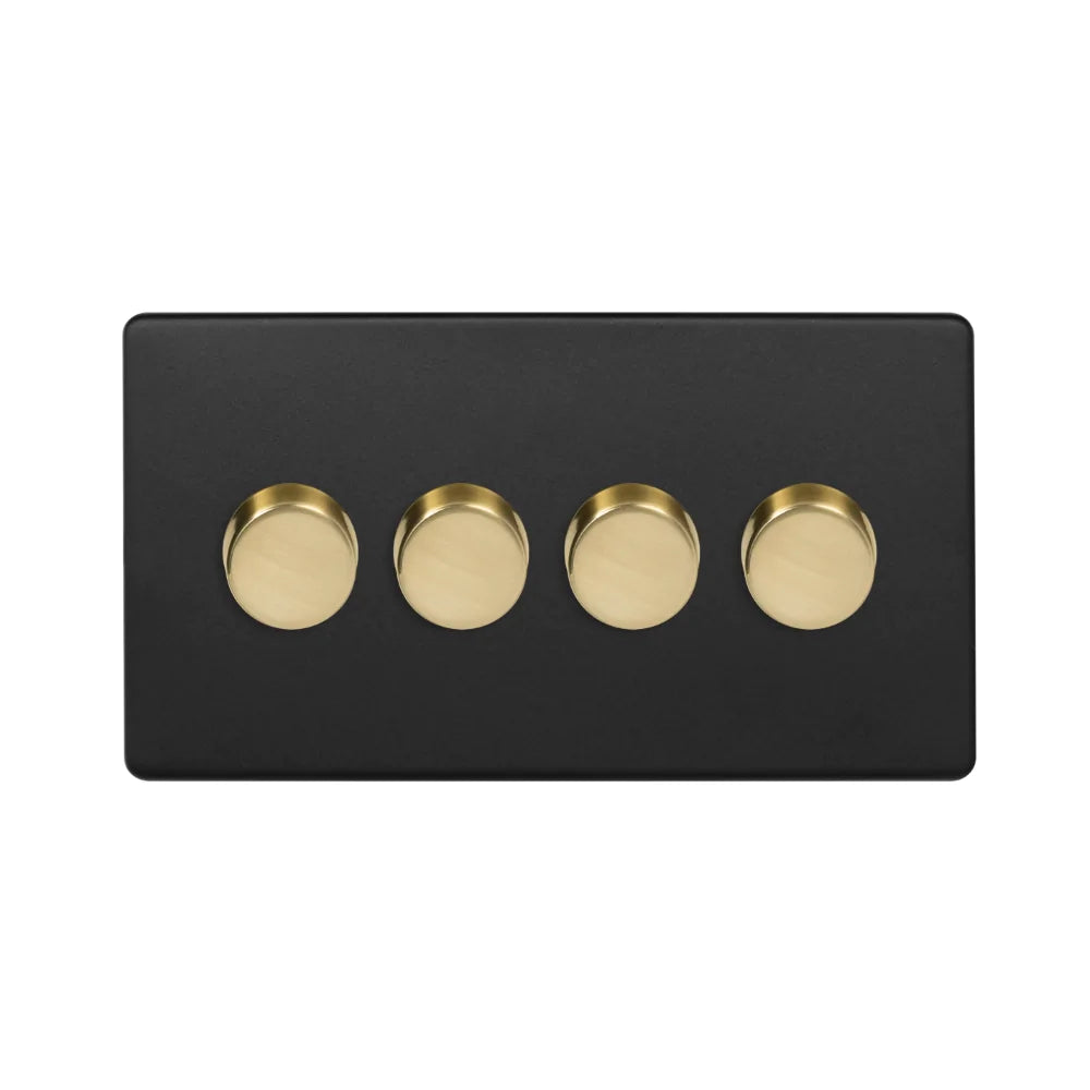 Soho Lighting 4 Gang 2 Way Intelligent Dimmer Switch - Matt Black & Brushed Brass - Uneeka