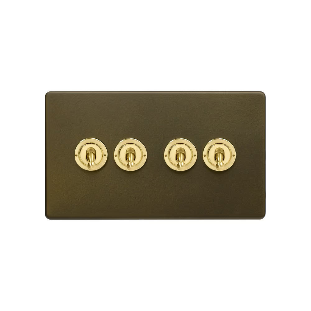 Soho Lighting 4 Gang 2 Way Toggle Switch - Bronze & Brushed Brass Detail Uneeka