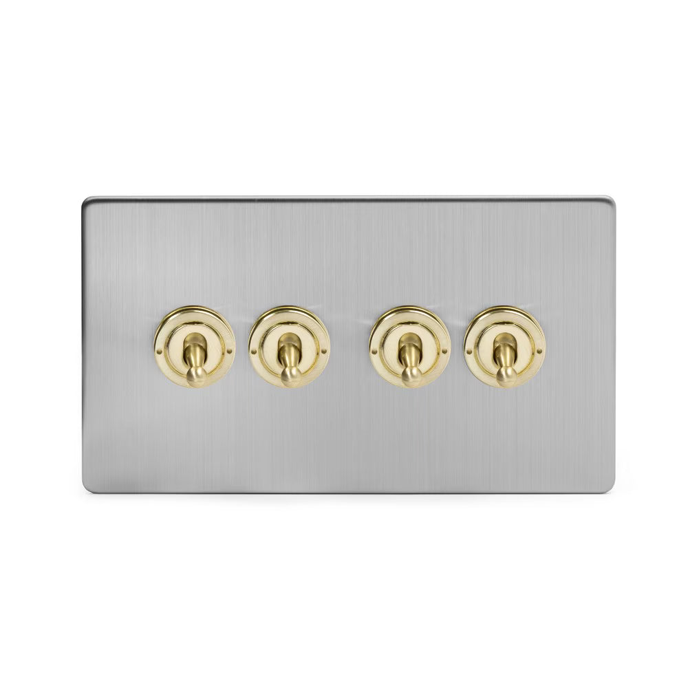 Soho Lighting 4 Gang 2 Way Toggle Switch  Brushed Chrome & Brushed Brass Uneeka