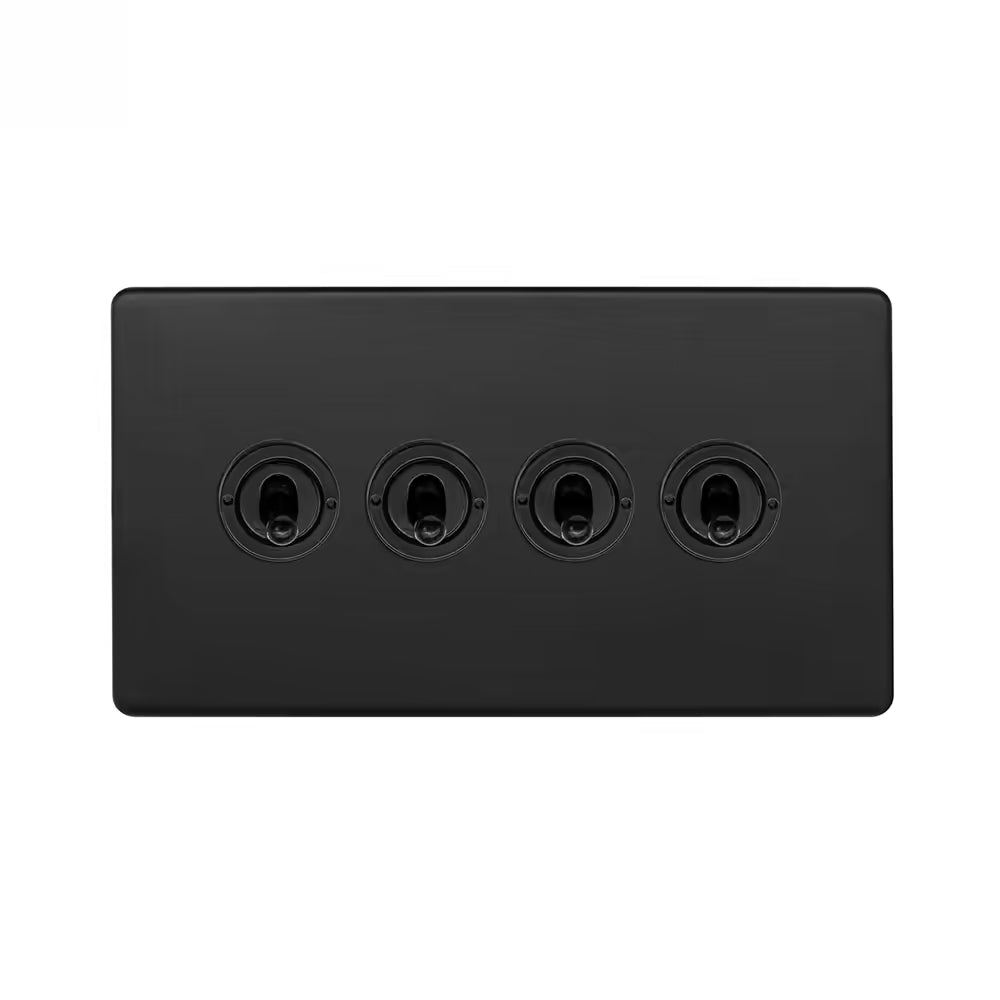Soho Lighting 4 Gang 2 Way Toggle Switch - Matt Black Screwless Finish Uneeka