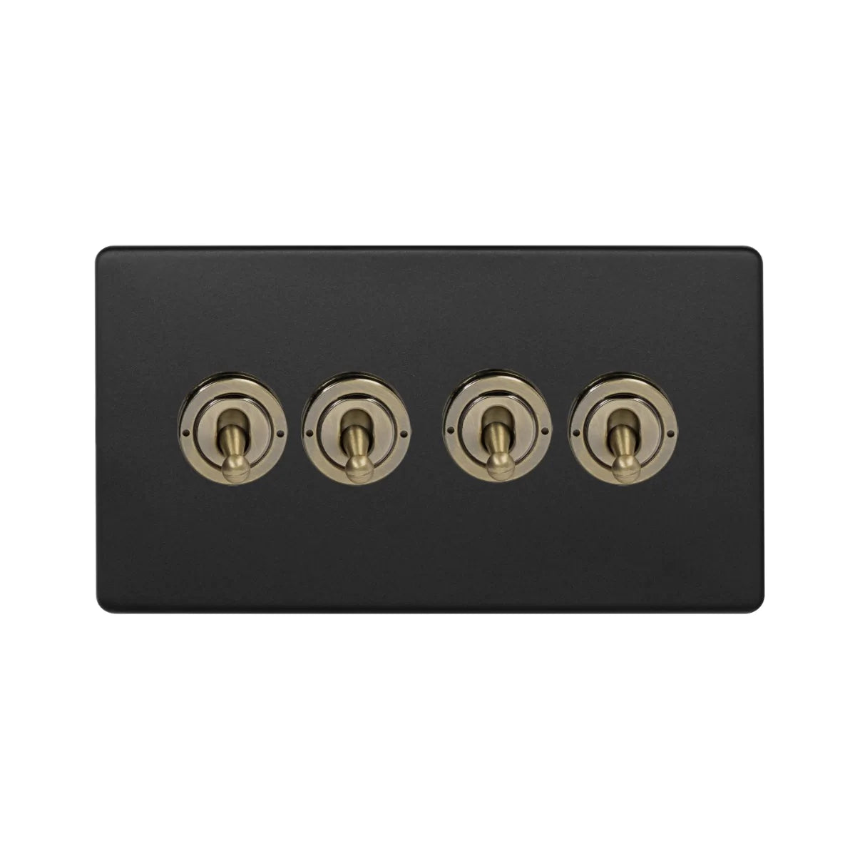 Soho Lighting 4 Gang 2 Way Toggle Switch - Matt Black & Antique Brass - Uneeka