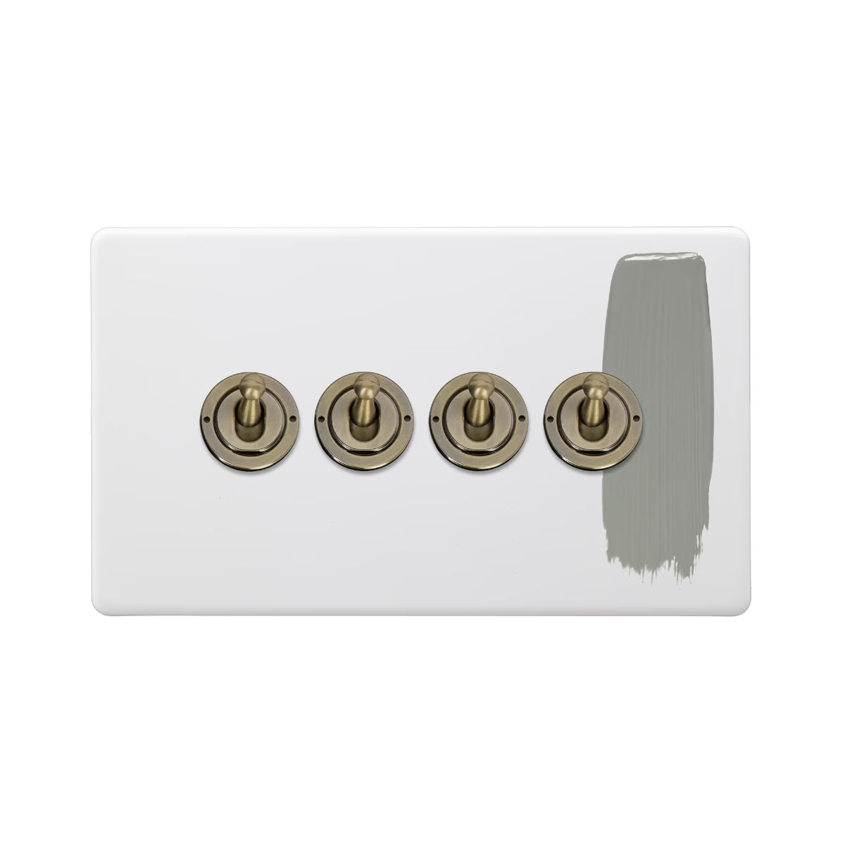 Soho Lighting 4 Gang 2 Way Toggle Switch - Paintable Finish with Antique Brass Detail Uneeka