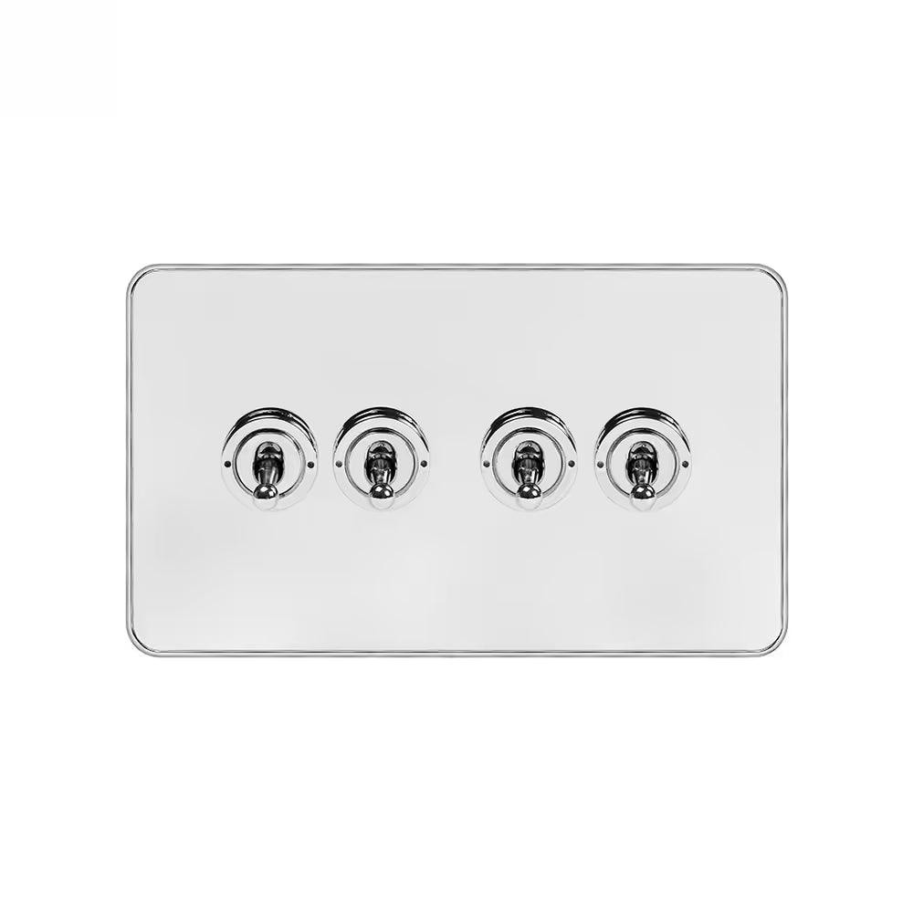 Soho Lighting 4 Gang 2 Way Toggle Switch - White Metal & Polished Chrome Screwless Finish Uneeka