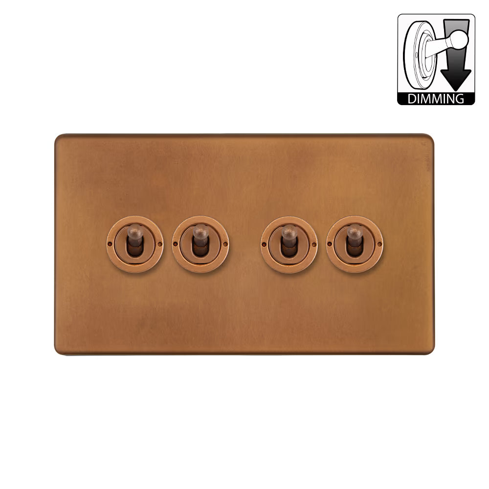 Soho Lighting 4 Gang Dimming Toggle Switch - Antique Copper - Uneeka