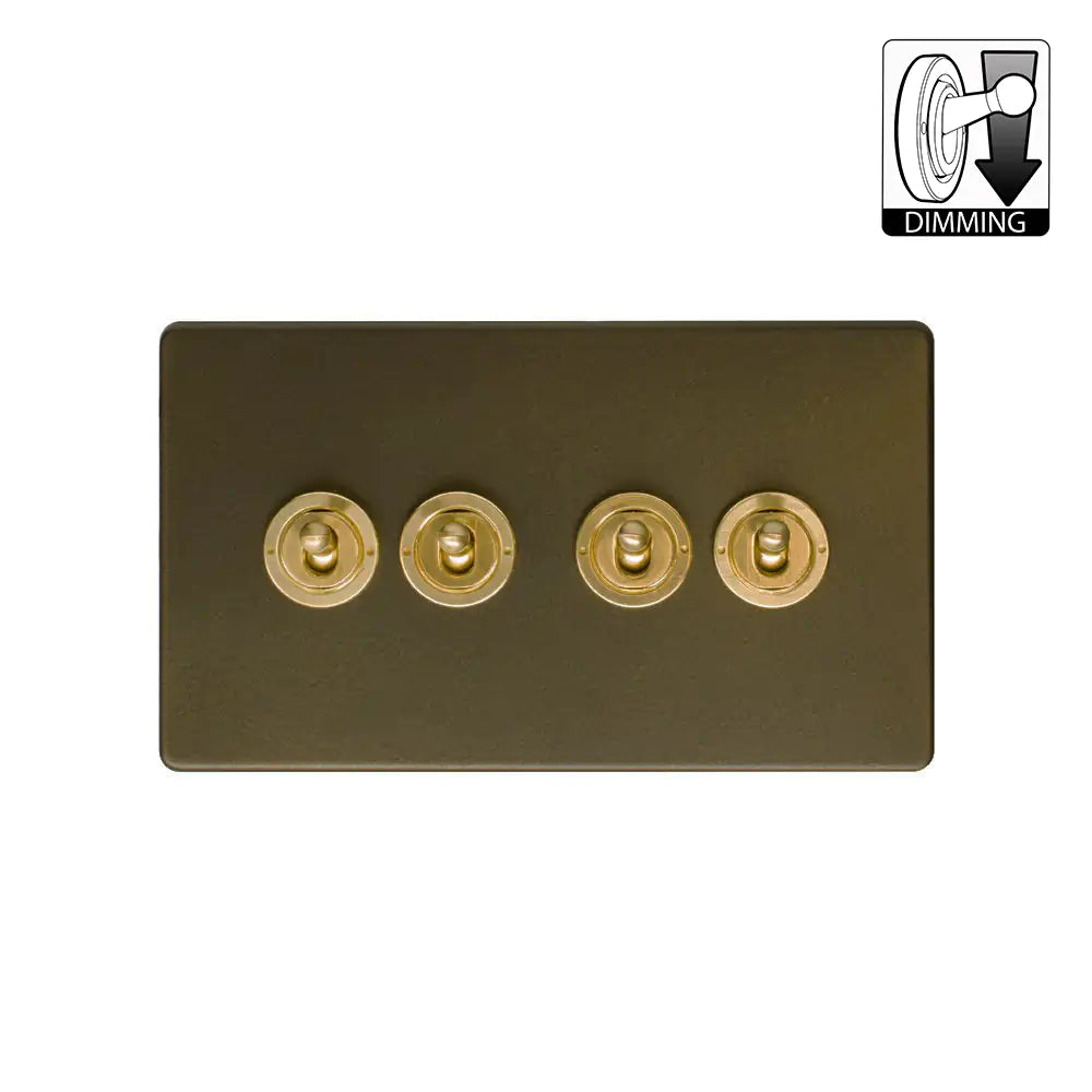 Soho Lighting 4 Gang Dimming Toggle Switch - Bronze & Brushed Brass - Uneeka