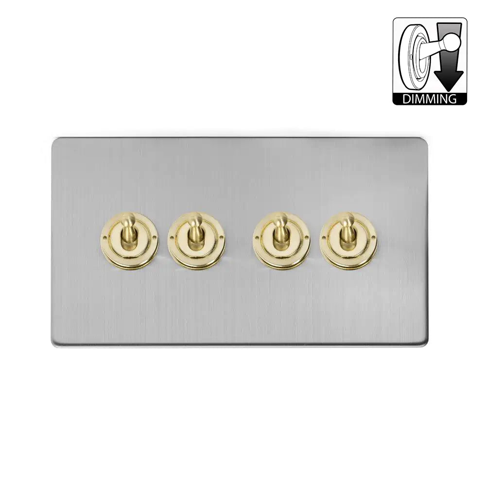Soho Lighting 4 Gang Dimming Toggle Switch - Brushed Chrome & Brushed Brass Uneeka