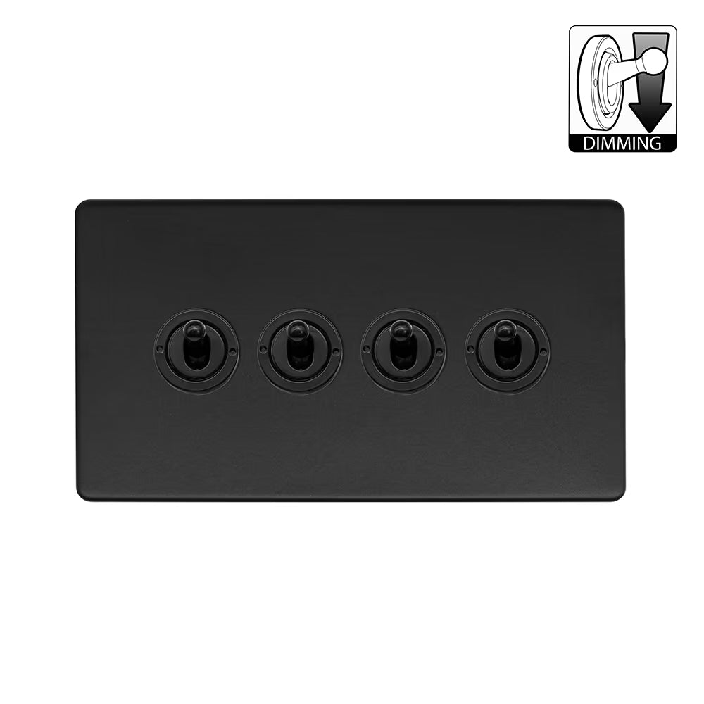Soho Lighting 4 Gang Dimming Toggle Switch - Matt Black - Uneeka