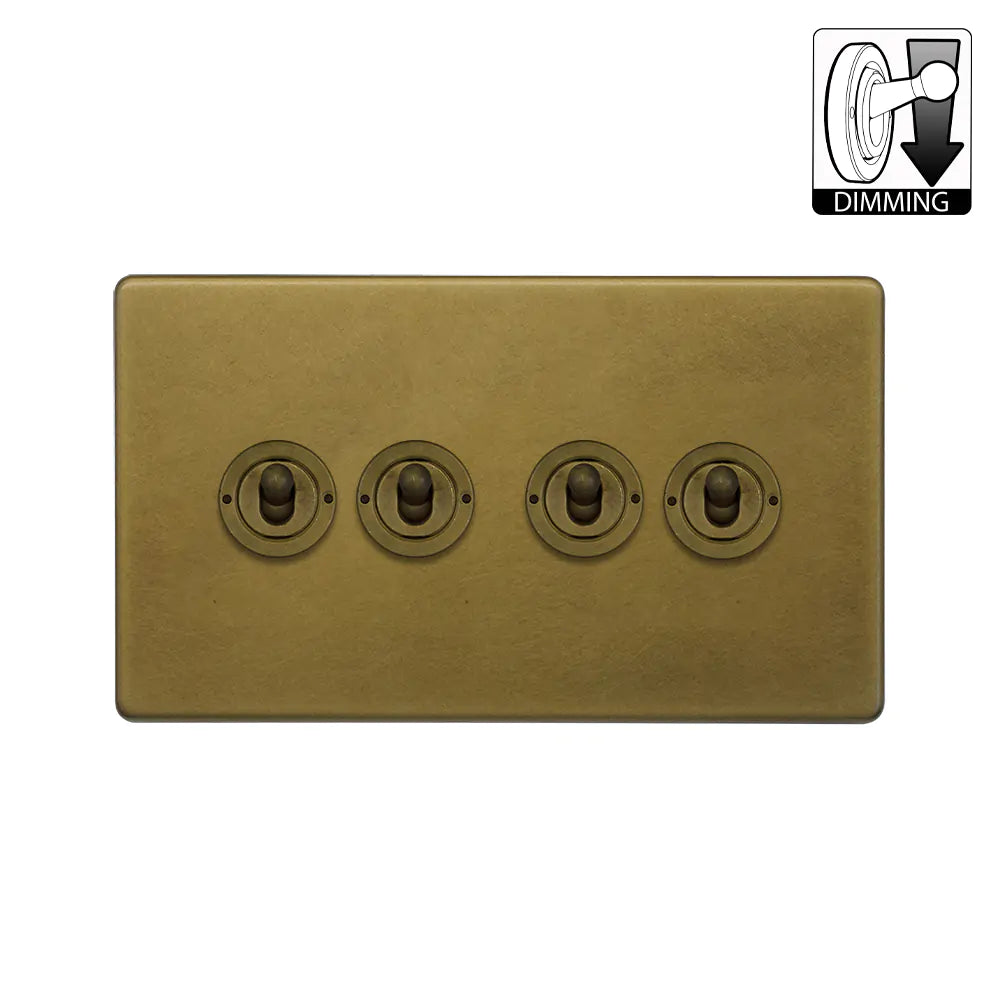 Soho Lighting 4 Gang Dimming Toggle Switch - Old Brass - Uneeka