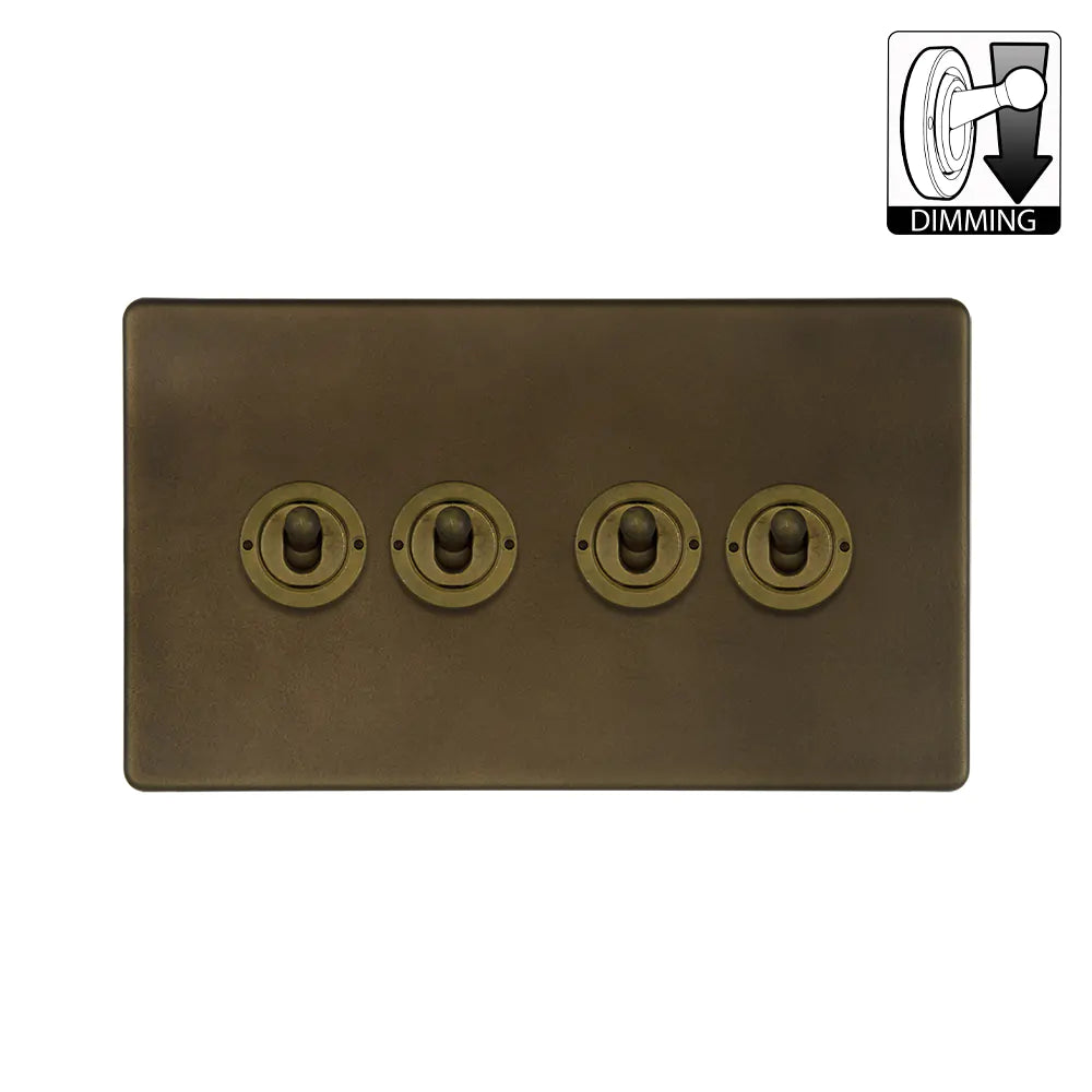 Soho Lighting 4 Gang Dimming Toggle Switch - Vintage Brass - Uneeka