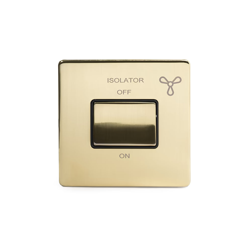 Soho Lighting Extractor Fan Isolator Switch Brushed Brass Black Insert Screwless Finish Uneeka