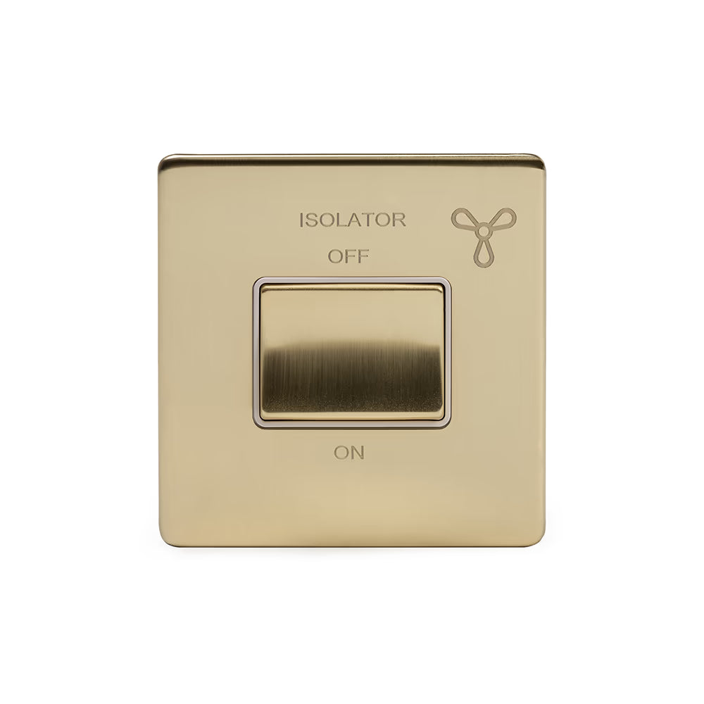 Soho Lighting Extractor Fan Isolator Switch Brushed Brass White Insert Screwless Finish Uneeka