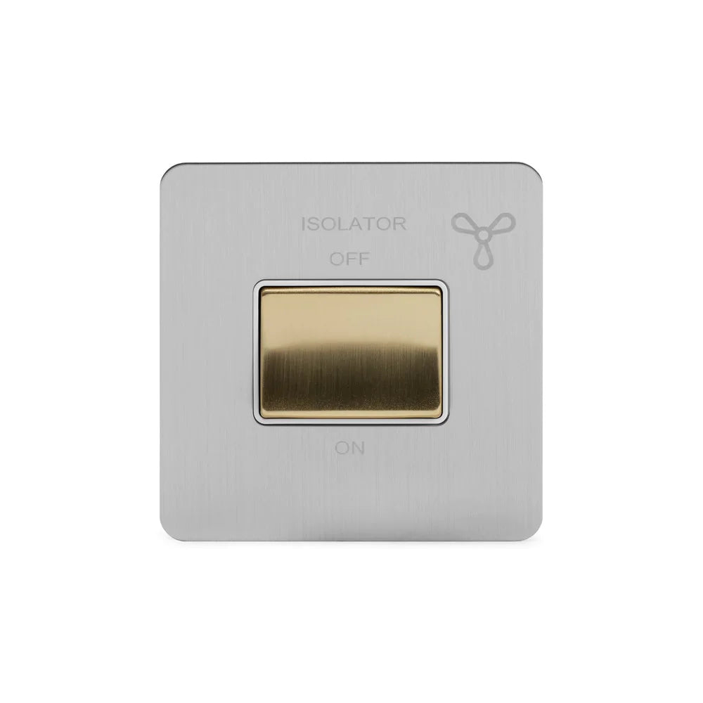 Soho Lighting Extractor Fan Isolator Switch Brushed Chrome & Brushed Brass White Insert Uneeka