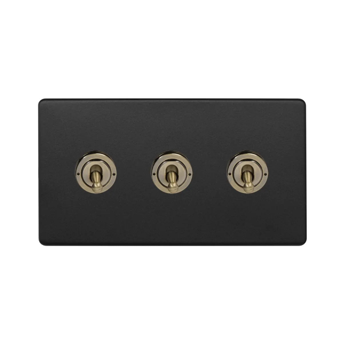 Soho Lighting Sloane 3 Gang 2 Way Toggle Switch - Matt Black & Brushed Brass - Uneeka