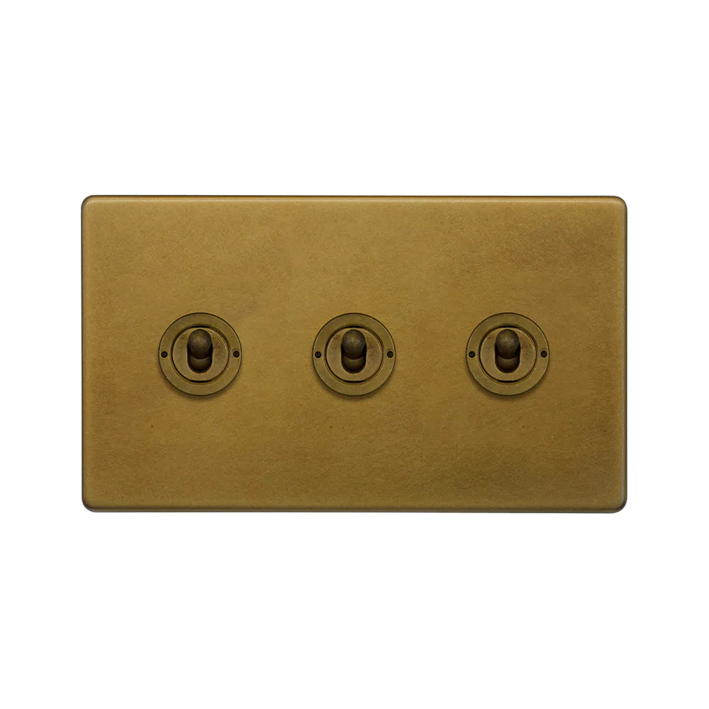 Soho Lighting 3 Gang 2 Way Toggle Switch Old Brass Uneeka