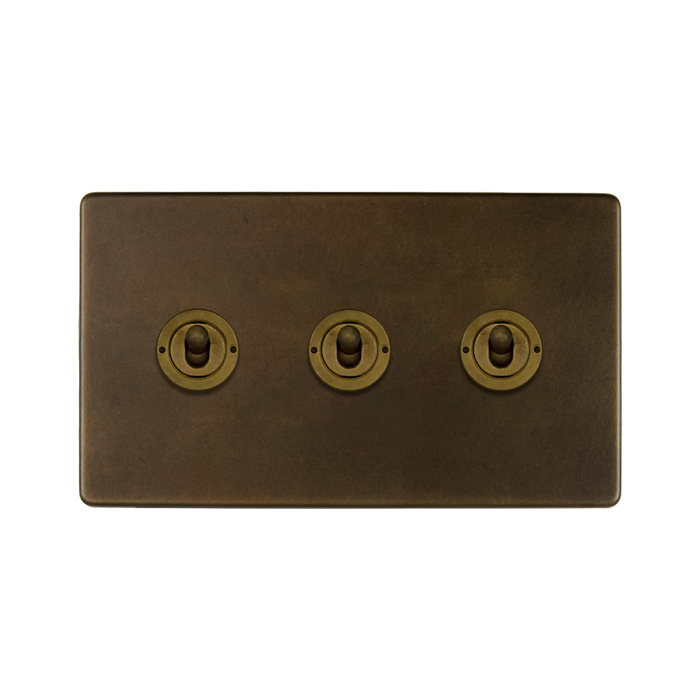 Soho Lighting Sloane 3 Gang 2 Way Toggle Switch - Vintage Brass - Uneeka