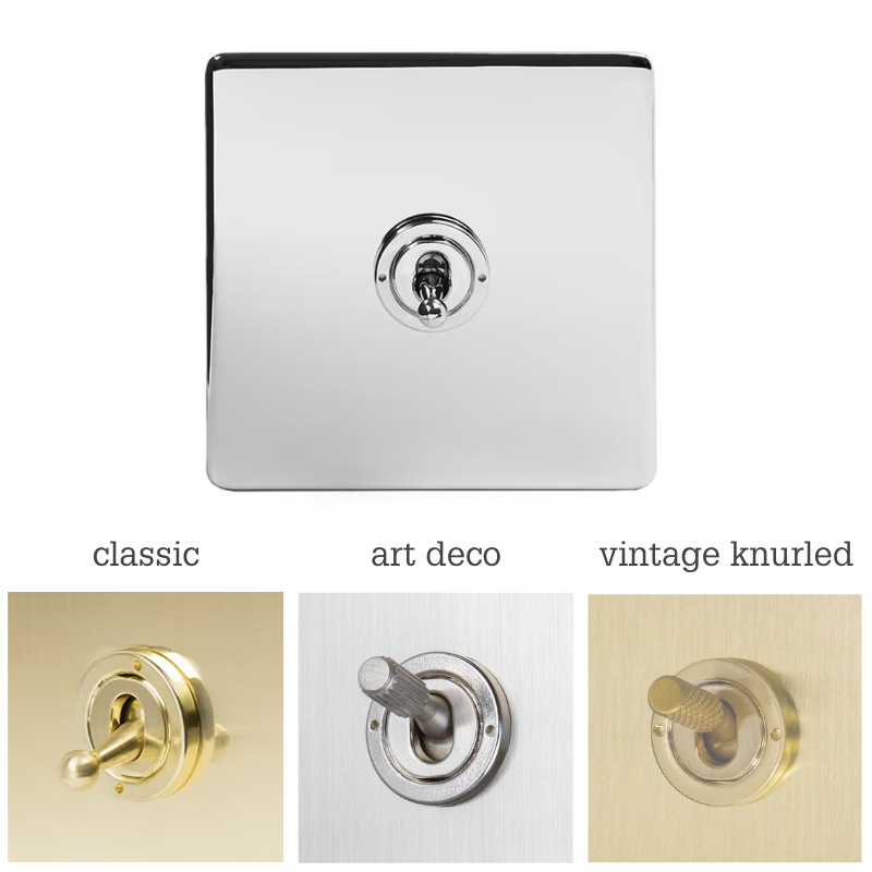 Soho Lighting 1 Gang 2 Way Toggle Switch Polished Chrome Screwless Finish Toggle Options Uneeka