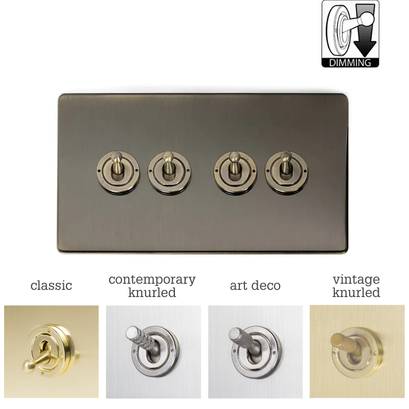 Soho Lighting 4 Gang 2 Way Toggle Switch Antique Brass Uneeka