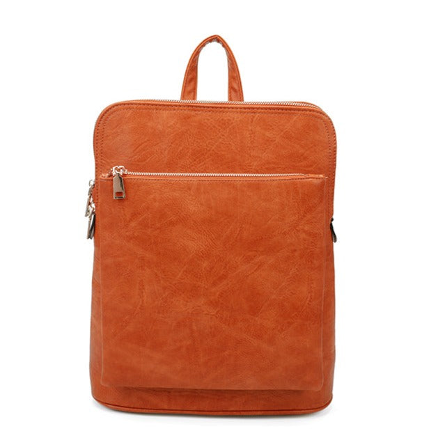 Square Faux Leather Backpack / Side Bag Orange