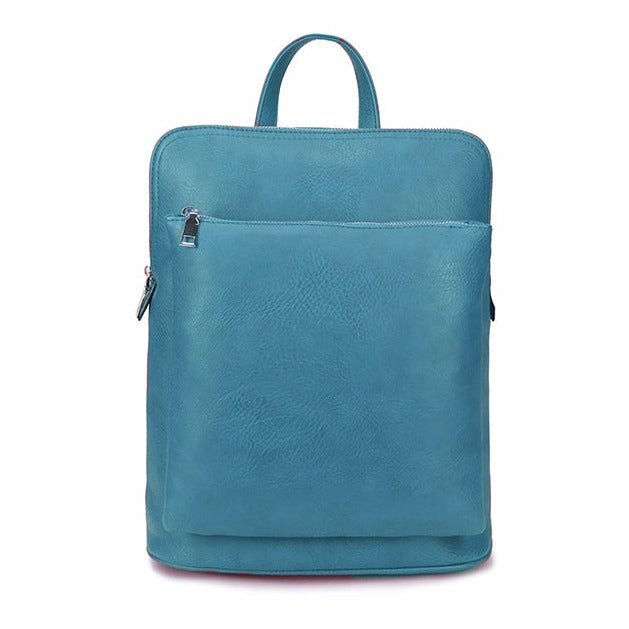 Square Faux Leather Backpack / Side Bag Teal