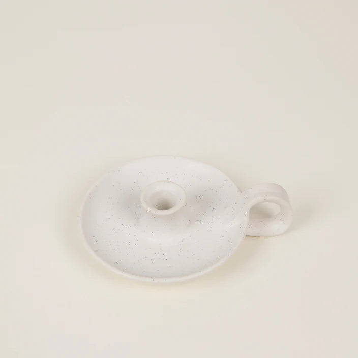St Eval White Speckle Mini Candle Holder with Handle - F01350 - Uneeka