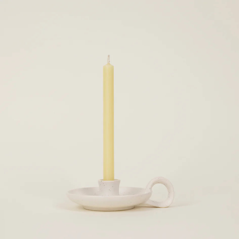 St Eval White Speckle Mini Candle Holder with Handle - F01350 - Uneeka