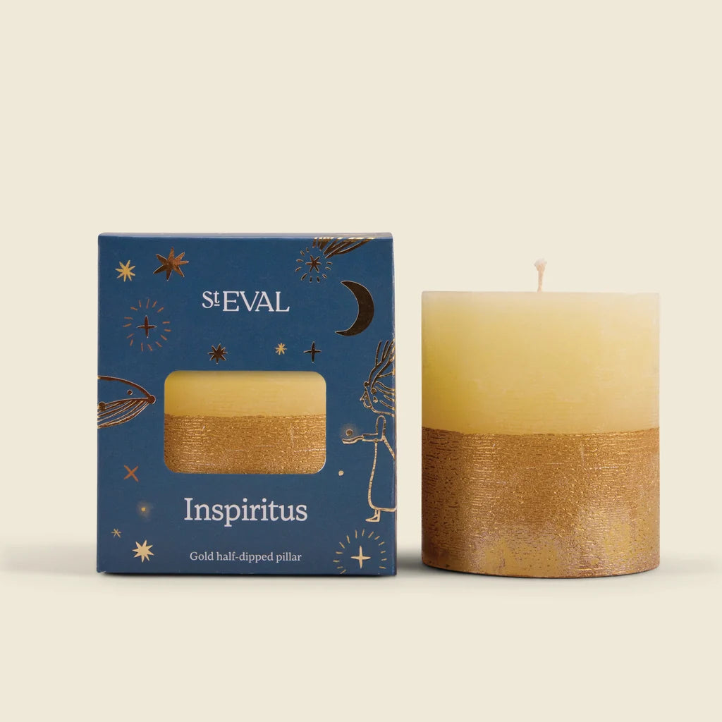 St Eval Gold Half Dipped Pillar Candle Ivory Inspiritus - Uneeka