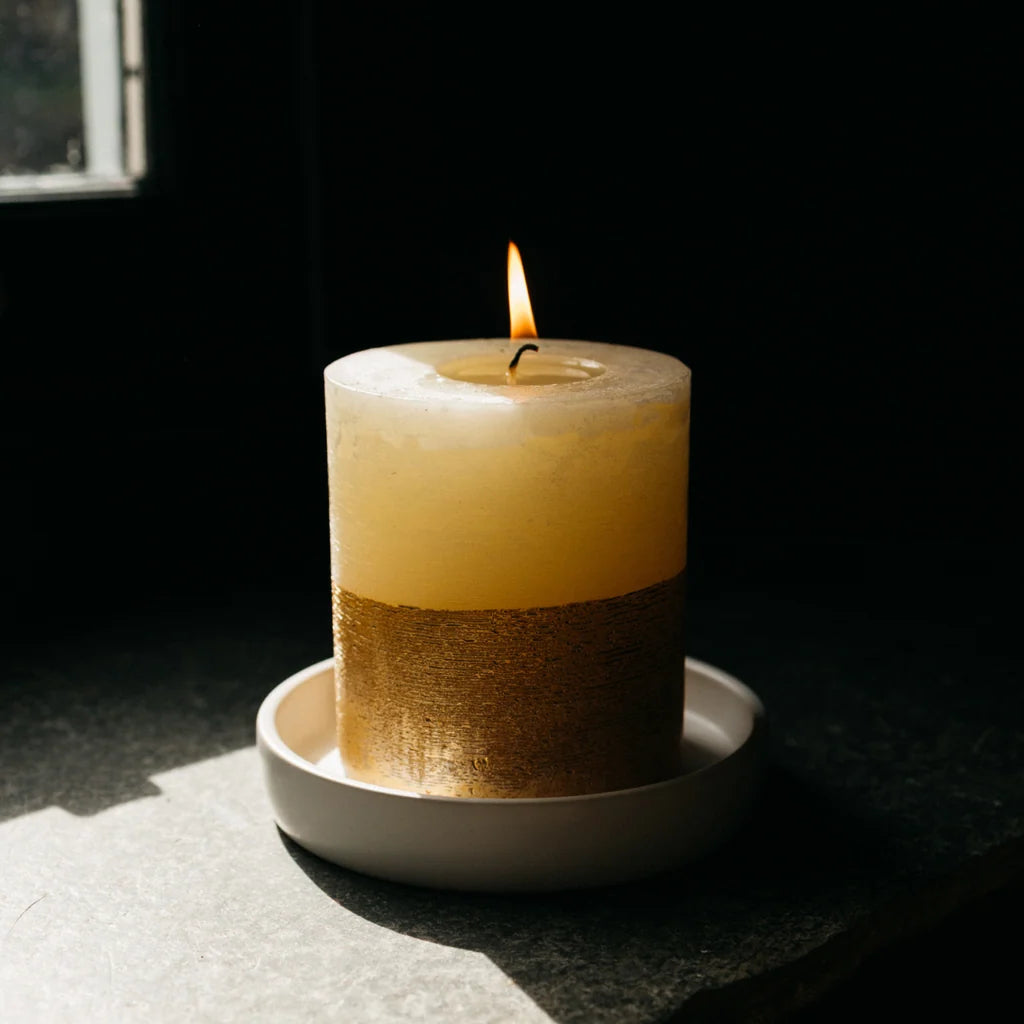 St Eval Gold Half Dipped Pillar Candle Ivory Inspiritus - Uneeka