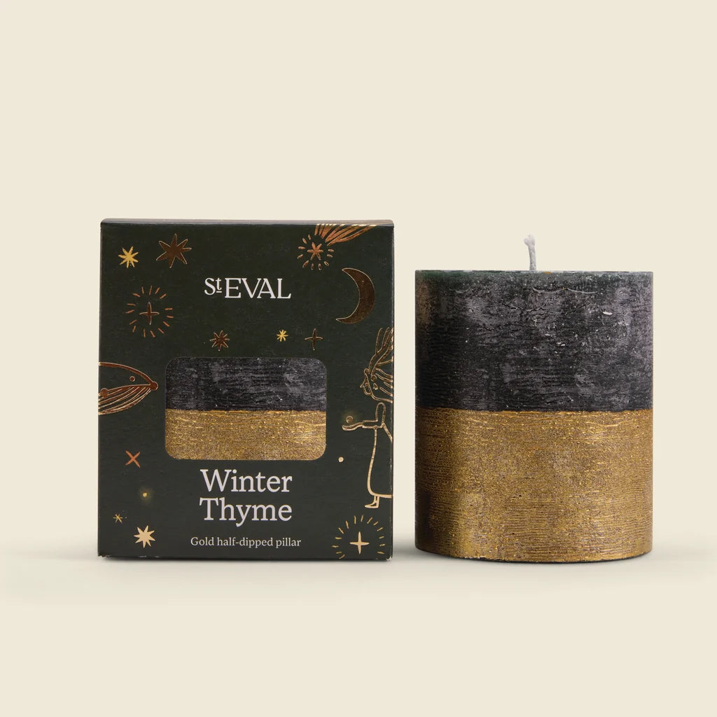 St Eval Gold Half Dipped Pillar Candle Winter Thyme - Uneeka