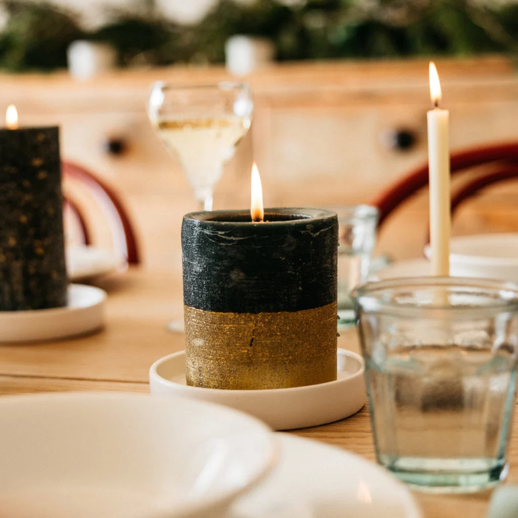 St Eval Gold Half Dipped Pillar Candle Winter Thyme - Uneeka