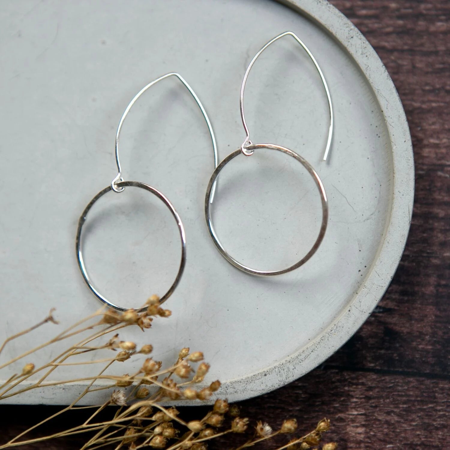 Sterling Silver Long Hoop Earrings - Large Hoop Long Earrings - Uneeka