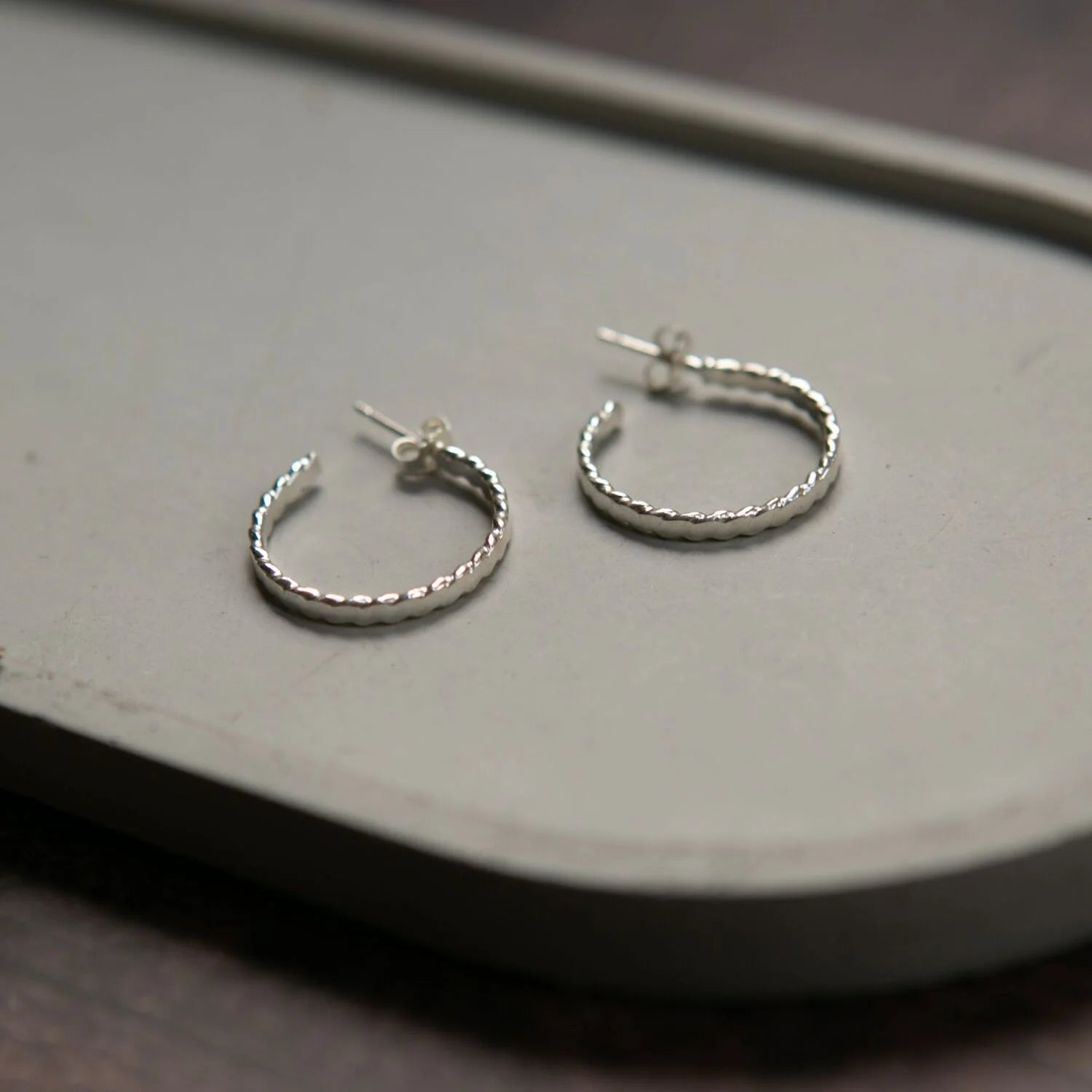 Sterling Silver Flat Twist Hoop Studs - Uneeka
