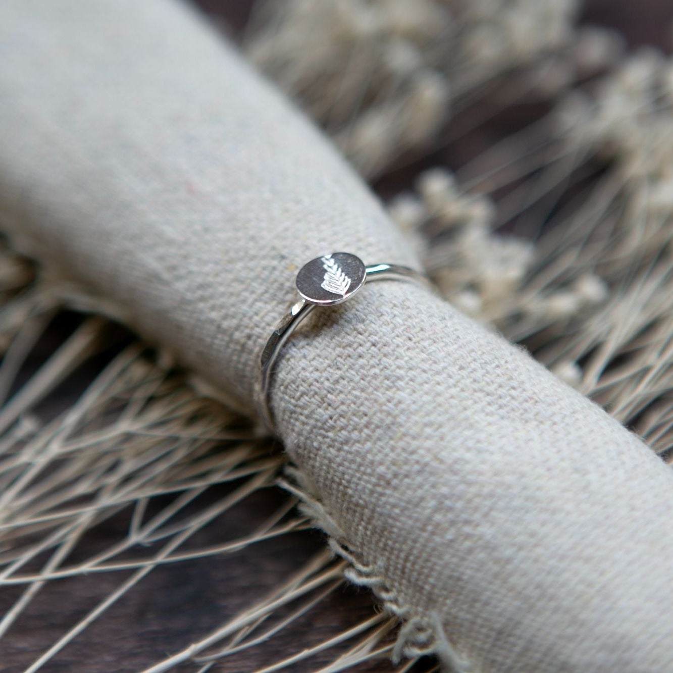 Sterling Silver Stamped Disc Ring - Stamped Disc Fern - Uneeka