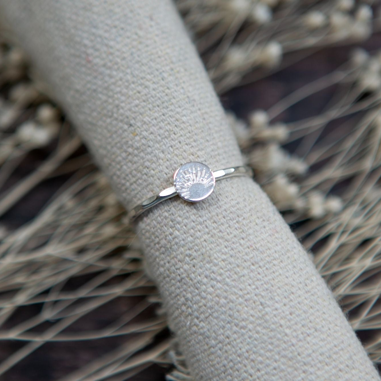 Sterling Silver Stamped Disc Ring - Stamped Disc Sunrise - Uneeka