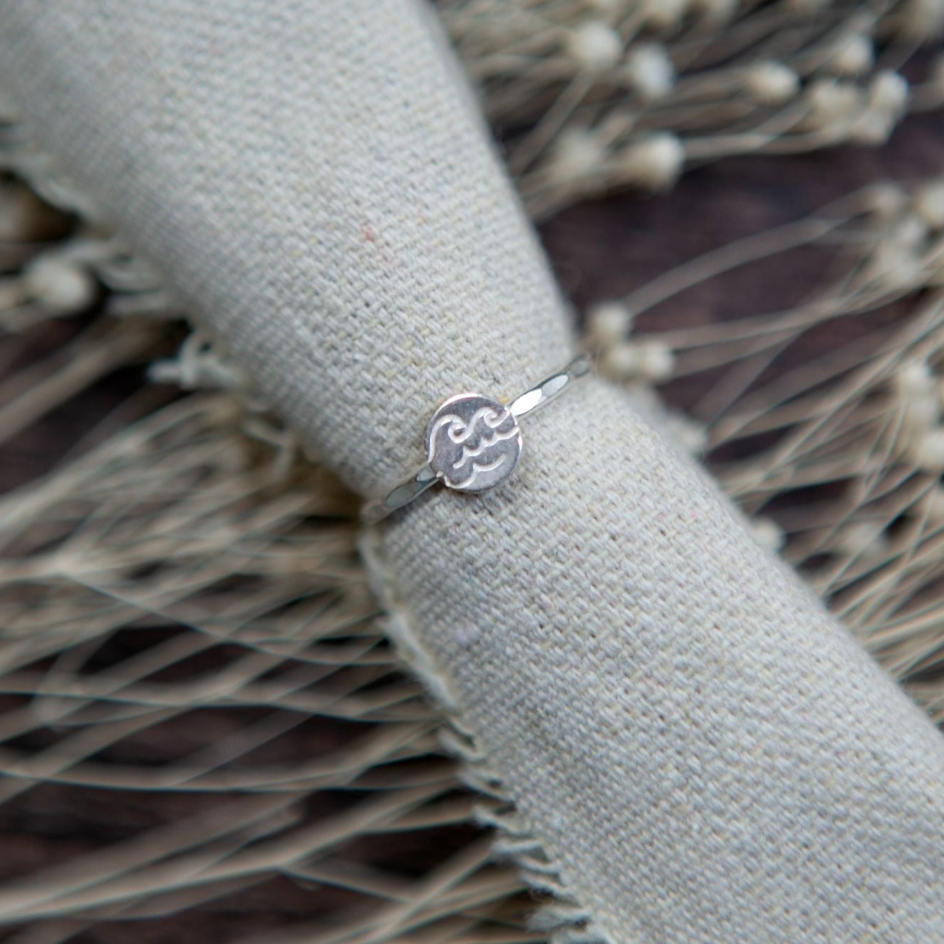 Sterling Silver Stamped Disc Ring - Stamped Disc Wave - Uneeka
