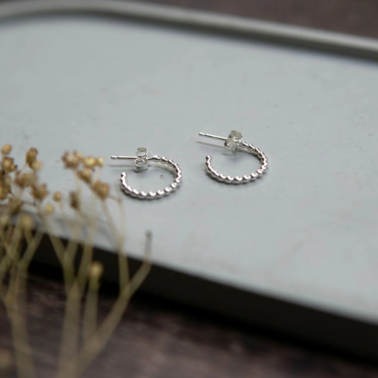 Sterling Silver Textured Mini Hoop Studs - Dotty - Uneeka