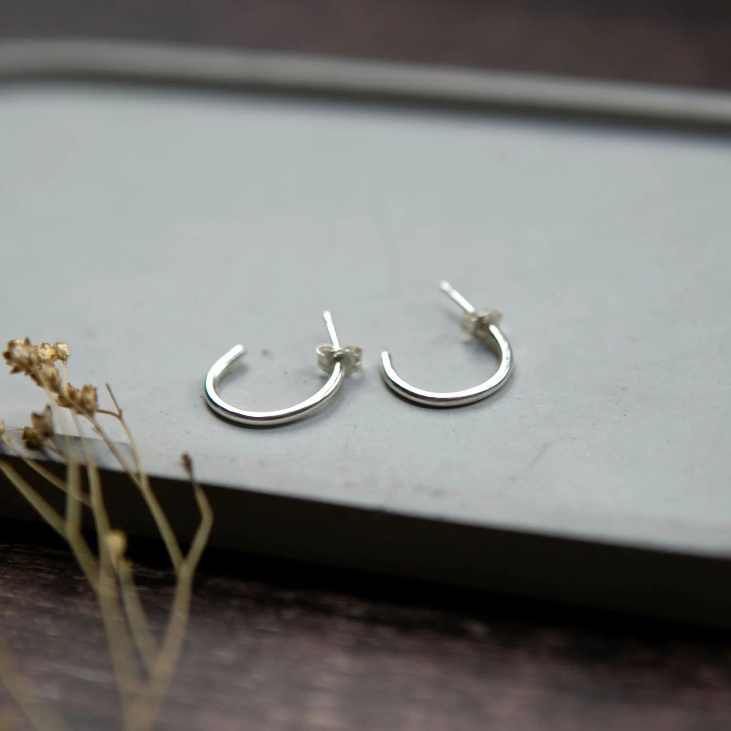 Sterling Silver Textured Mini Hoop Studs - Plain - Uneeka