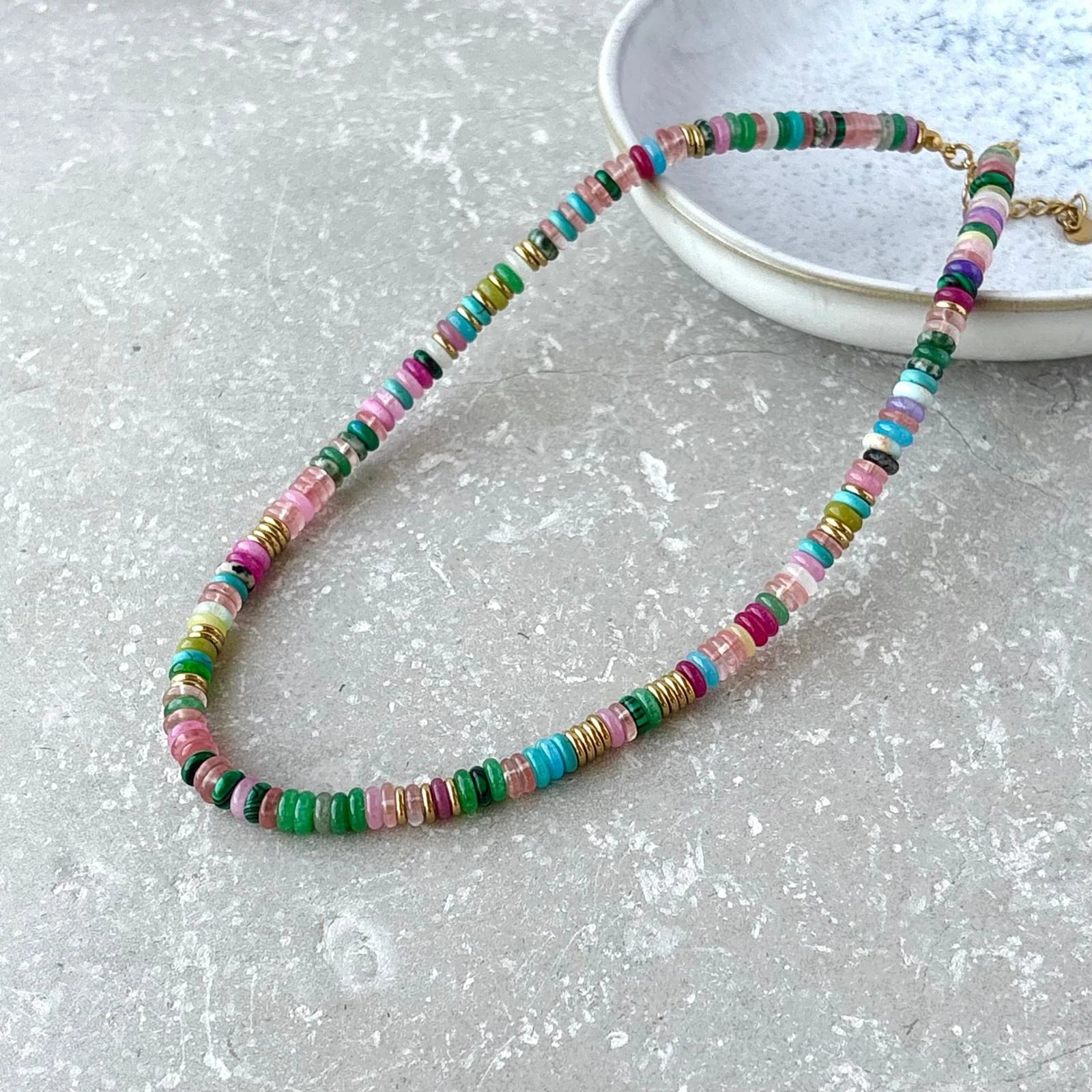 Stone & Gold Bead Necklace - NCK017 - Uneeka
