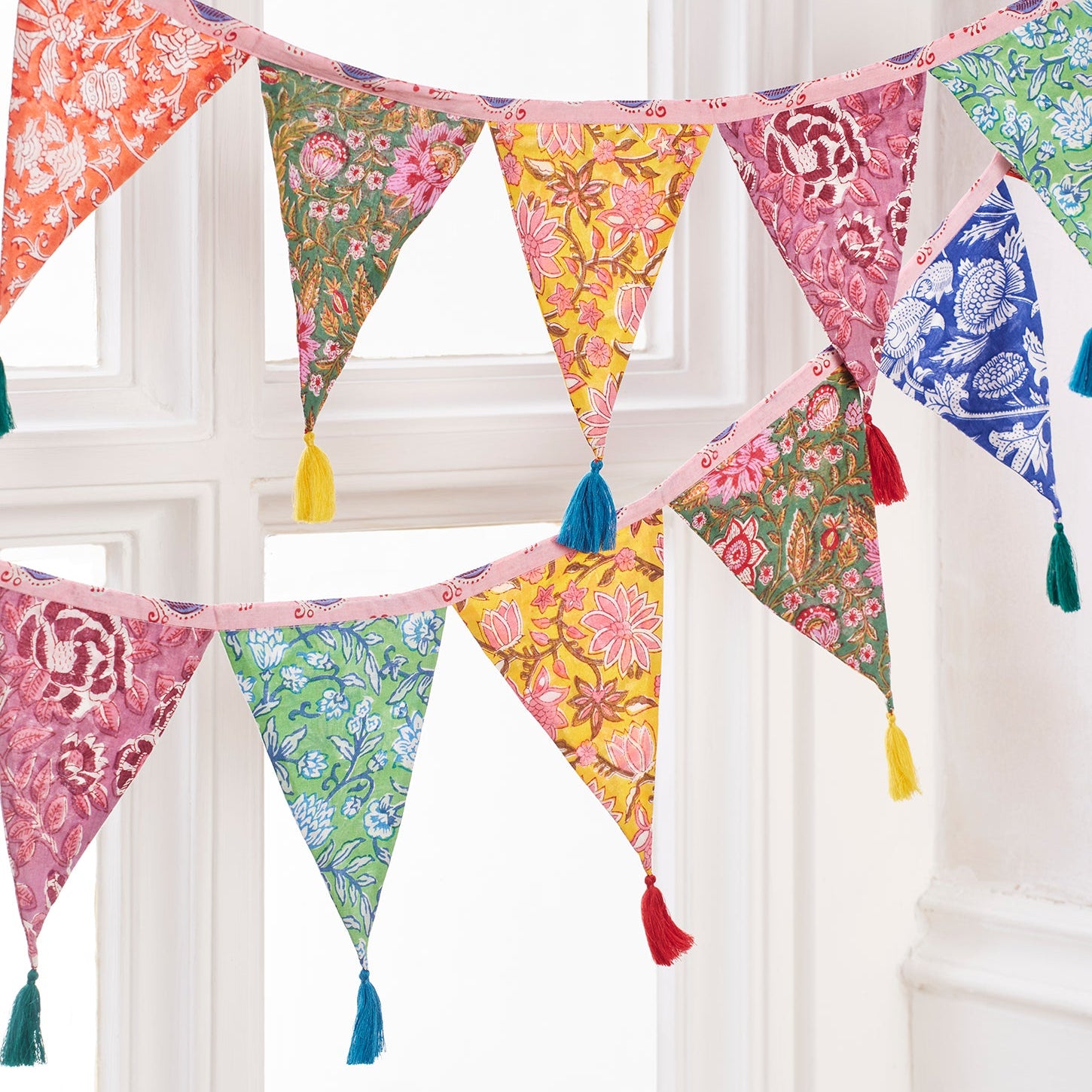 String Of Block Printed Bunting With Tassels - Uneeka