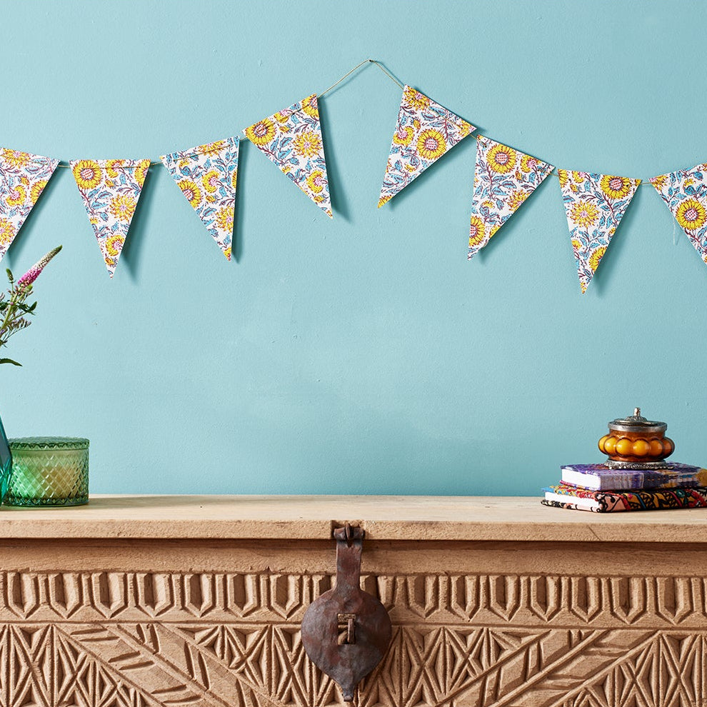 String Of Sunflower Block Printed Bunting - BUN501 - Uneeka