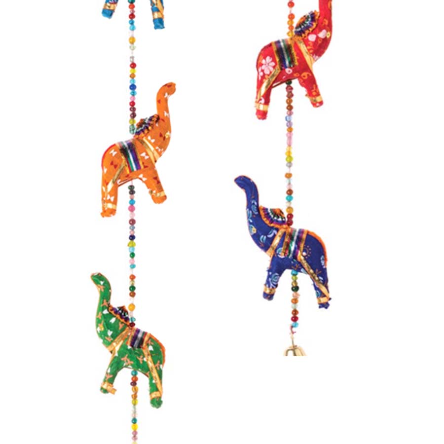 String of 5 Elephants with Bell