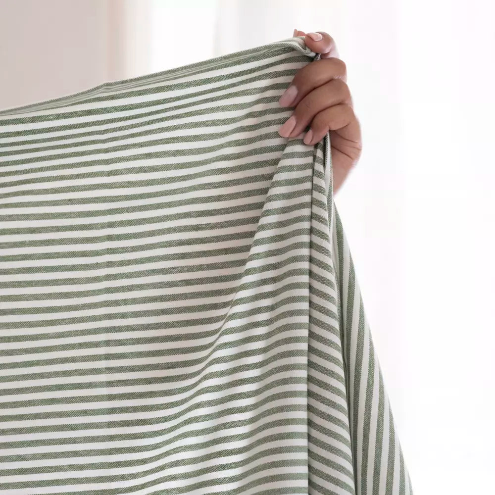 Striped Cotton Tablecloth Green Close up Uneeka