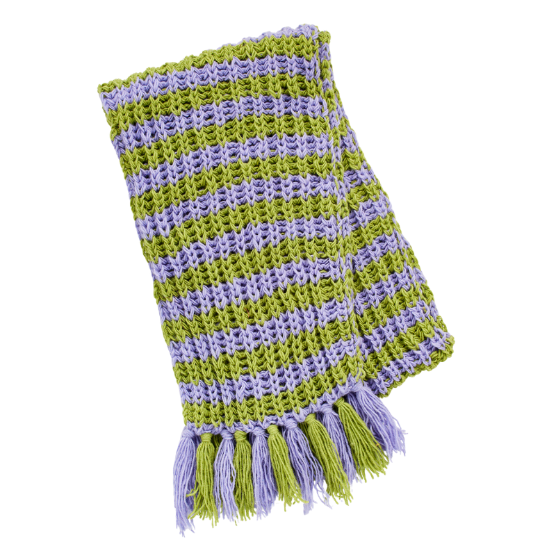 Striped Chunky Knit Scarf - Green & Lilac - Uneeka