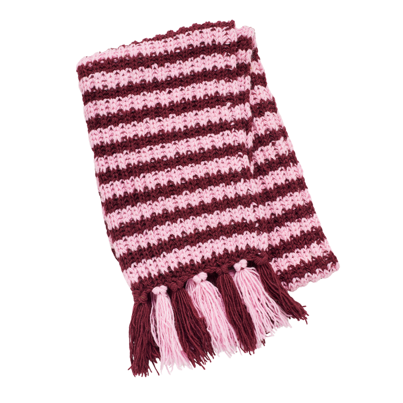 Striped Chunky Knit Scarf - Pink & Burgundy - Uneeka