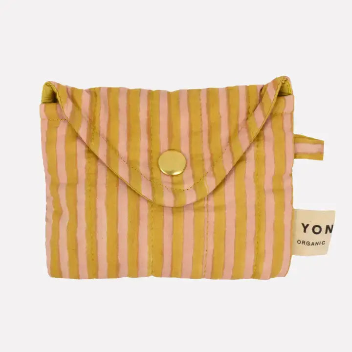 Striped Organic Cotton Quilted Purse - Yellow & Pink - Uneeka