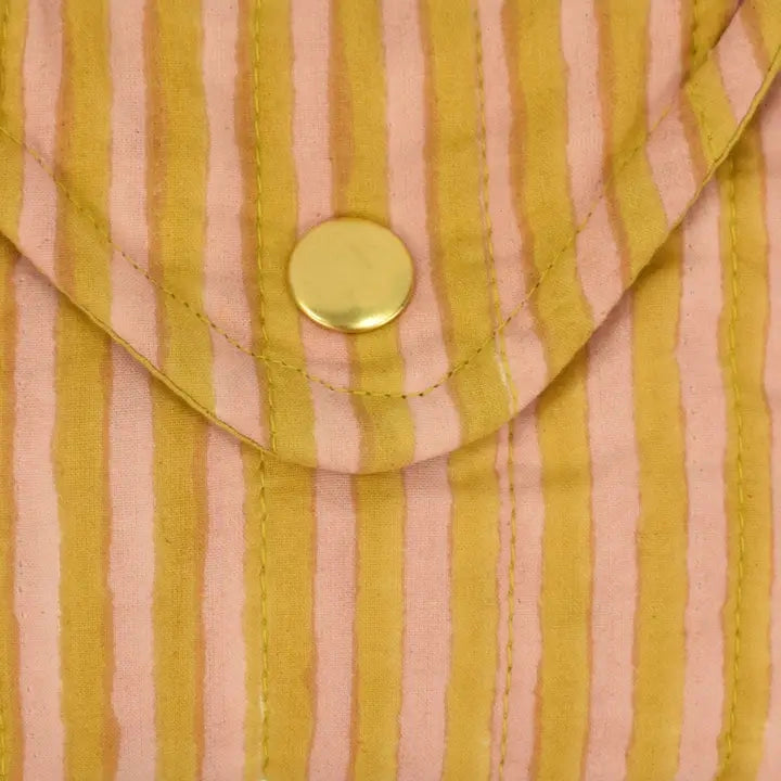 Striped Organic Cotton Quilted Purse - Yellow & Pink - Uneeka